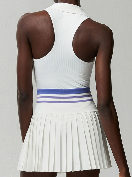 ZASUWA Female V-Collar Pleated 2 In 1 Tennis Skirts Suit