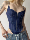 ZASUWA Female Sexy Denim Zipper Push Elastic Tight Bodysuit