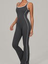ZASUWA Female Backless Stripes Flare Jumpsuit