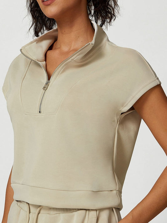 ZASUWA Female Casual Stand Collar Short Sleeves