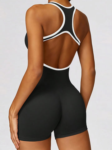 ZASUWA Female Unique Contrast Color Hollow Out Romper