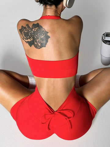 ZASUWA Female Scrunch Bum Drawstring Deep V Back Short Tracksuit