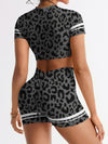ZASUWA Female Leopard Print Stripes Deep V Back Short Tracksuit