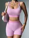 ZASUWA Female Deep V Back Scrunch Bum Ribbed Short Tracksuit