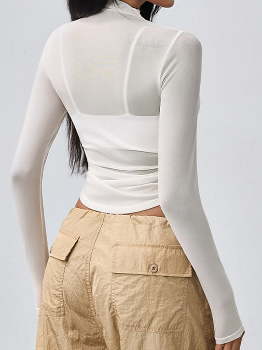 ZASUWA Female Solid Color Sheer Mesh Long Sleeves