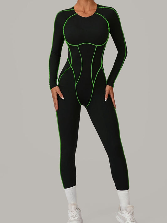 ZASUWA Female Sexy Backless Contrast Color Stripes Jumpsuit