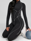 ZASUWA Female Sexy Backless Zipper Contrast Color Stripes Jumpsuit