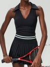 ZASUWA Female V-Collar Pleated 2 In 1 Tennis Skirts Suit