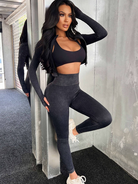 ZASUWA Female Ribbed Zipper Fitness Tracksuit