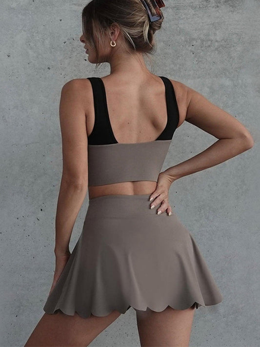ZASUWA Female Wave-edge 2 In 1 Tennis Skirts Suits