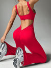ZASUWA Female Deep V Back Flare Jumpsuit