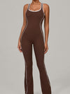 ZASUWA Female Backless Stripes Flare Jumpsuit