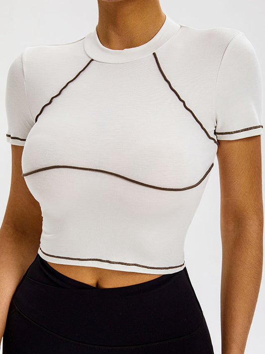 ZASUWA Female Sexy Contrast Color Stripes High-rise Short Sleeves