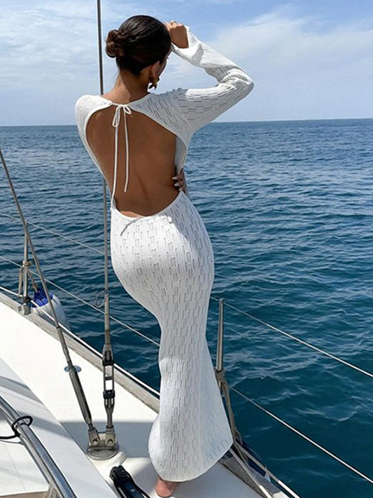 ZASUWA Female Sexy Backless Fishnet Swimwear Cover Long Dress