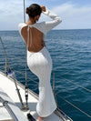 ZASUWA Female Sexy Backless Fishnet Swimwear Cover Without Bikini Set Long Dress