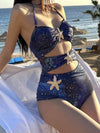 ZASUWA Female Unique Shiny Starfish Hollow Out 2-Pieces Swimwear
