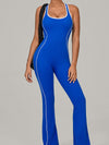 ZASUWA Female Backless Stripes Flare Jumpsuit