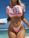 ZASUWA Female Sexy Pretty Girls Print  Mesh 3-Pieces Bikini Set