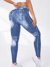 ZASUWA Female Denim Pocket Hollow Out Leggings