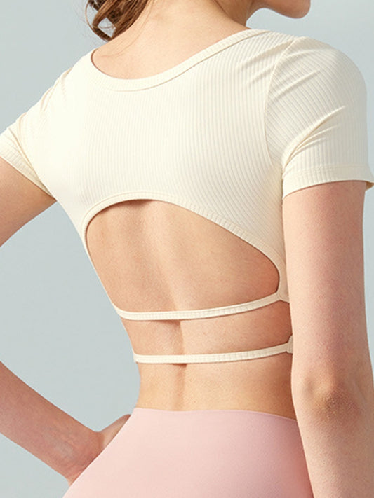 ZASUWA Female Sexy Backless Ribbed Cropped Short Sleeves