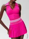 ZASUWA Female V-Collar Pleated 2 In 1 Tennis Skirts Suit