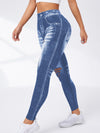 ZASUWA Female Denim Pocket Hollow Out Leggings