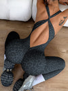 ZASUWA Female Sexy Leopard Print Cross Back Deep V Back Jumpsuit