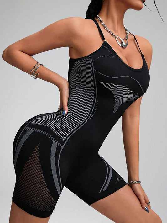 ZASUWA Female Hollow Out Net Cross Back Elastic Tight Romper