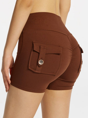ZASUWA Female Scrunch Bum High Waist Pocket Spandex Gym Booty Cargo Shorts