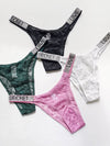 ZASUWA Female Letters Print Dazzling Crystal Lace Underwear