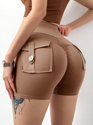 ZASUWA Female Scrunch Bum High Waist Pocket Spandex Gym Booty Cargo Shorts