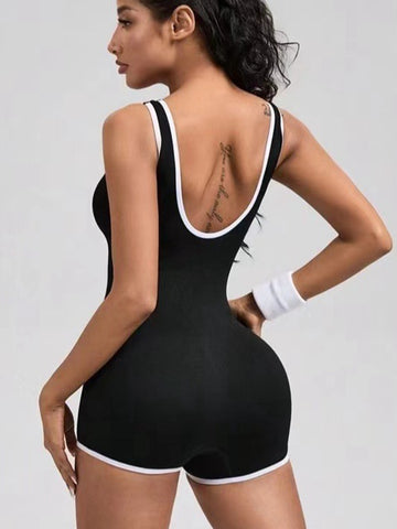 ZASUWA Female Contrast Color Stripes Backless Romper