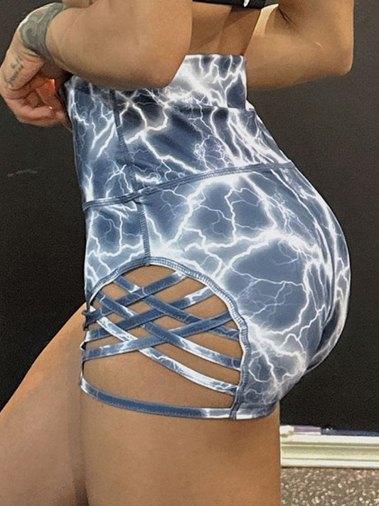 ZASUWA Female Print Cross Hip-lift Spandex Gym Booty Shorts