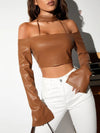 ZASUWA Female Sexy Faux Leather Backless Long Sleeves
