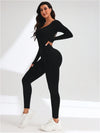 ZASUWA Female Cross Back Hollow Out Long Sleeves Jumpsuit