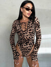 ZASUWA Female Sexy Leopard Print Lace-up Bodysuit