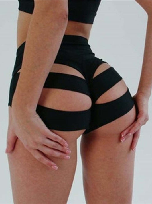 ZASUWA Female Solid Color Hollow Out Spandex Gym Booty Shorts