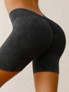 ZASUWA Female Deep V Back Faux Denim Scrunch Bum Spandex Gym Booty Shorts