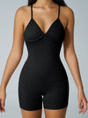 ZASUWA Female Ribbed Cross Back Deep V Collar Romper