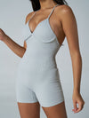 ZASUWA Female Ribbed Cross Back Deep V Collar Romper