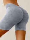 ZASUWA Female Deep V Back Faux Denim Scrunch Bum Spandex Gym Booty Shorts
