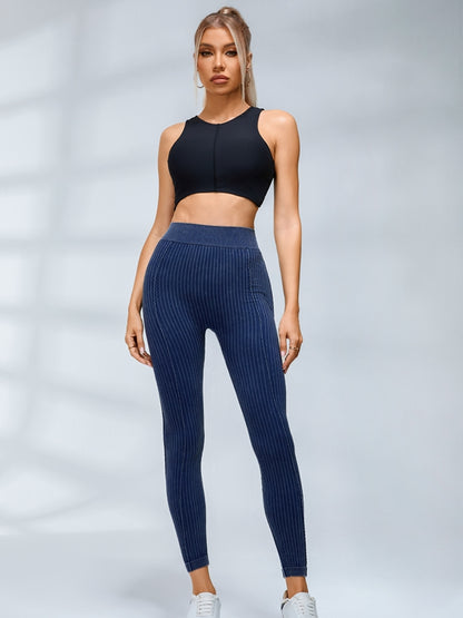 V-shaped Waist Ribbed High-waisted Hip-lift Scrunch Bum Leggings