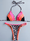 ZASUWA Female Contrast Color Hollow Out Leopard Print Beach Bikini Set