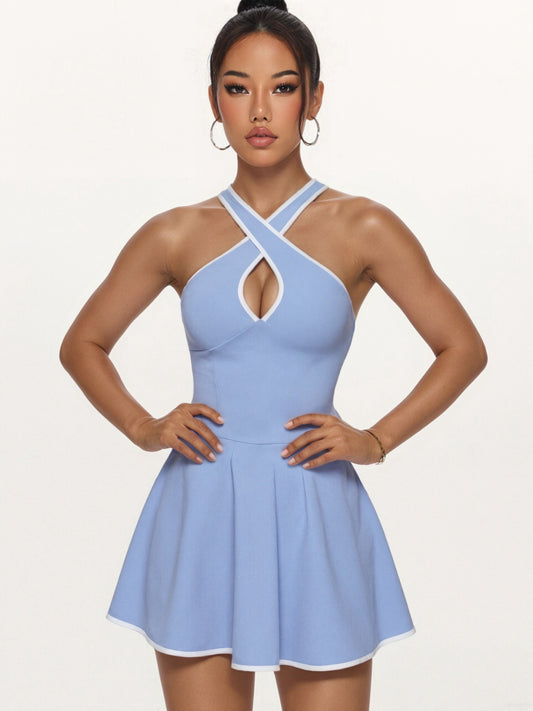 ZASUWA Female Deep V Cross Strap Short Dress