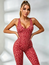 Sexy Leopard Print Cross Back Deep V Back Jumpsuit