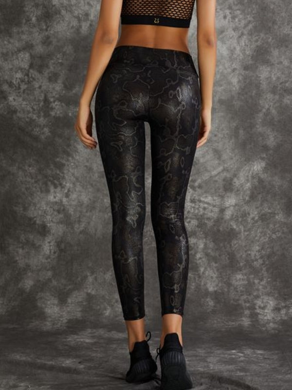 Super Stretchy Faux Leather Black Snake Print Leggings