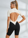 Contrast Color Backless Stitch Zipper Short Romper