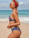 ZASUWA Female Sexy Flags Print with Metal Buttons Backless Scrunch Bum  Beach Bikini Set
