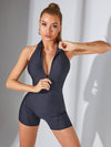 Hollow Out Zipper Short Jumpsuit