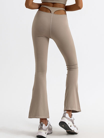 Solid Color High-waisted Hollow Out Flare Pants